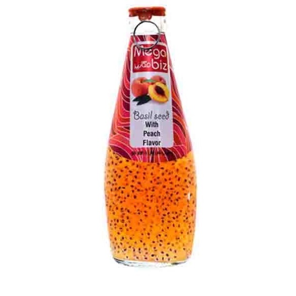 Boisson Megabiz aux graines de basilic, pêche – 300ml