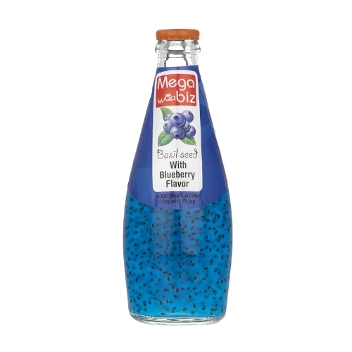 Boisson aux graines de basilic Megabiz, sans gaz, saveur myrtille – 300ml